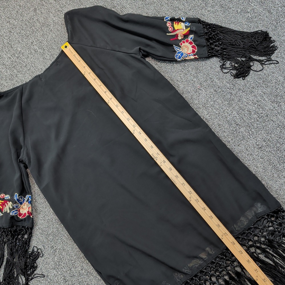 Rancho Estancia Boho Western Embroidered Fringe Shift Dress Small Black Tassel - Picture 7 of 9